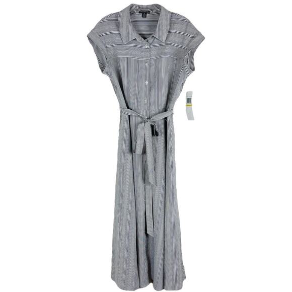 Nina Leonard Dresses & Skirts - NWT Nina Leonard grey white stripe coastal preppy midi belted dress medium